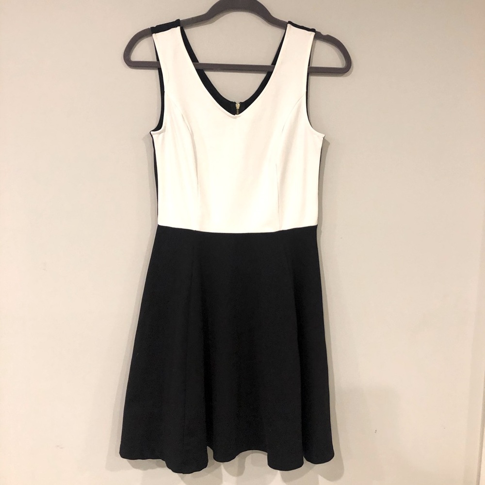 Cynthia Rowley Black and White Color Block Fit and Flare Dress